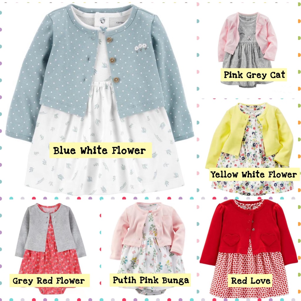 Dress Bayi Anak Perempuan 2 in 1 / Dress Bayi Dengan Cardigan Lucu Impor / Dress Bayi Newborn