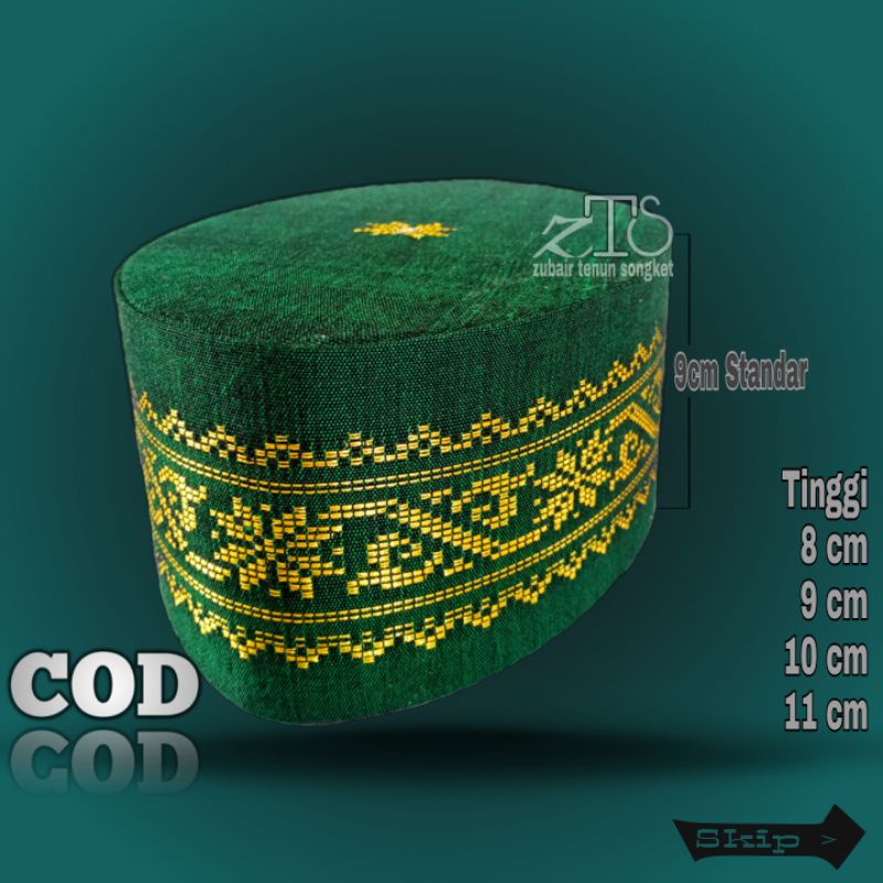 PECI HIJAU EMAS MOTIF OKA SONGKOK GRATIS ONGKIR SONGKO KOPIA KOPYA TOPI LOBE ZUBAIR TENUN SONGKET KO