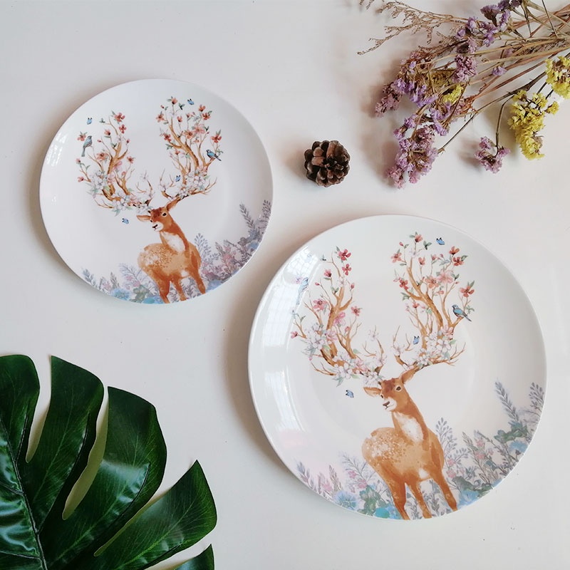 Bone china Raindeer plate Christmas Plate Piring Natal Piring Makan Motif Rusa Bone China