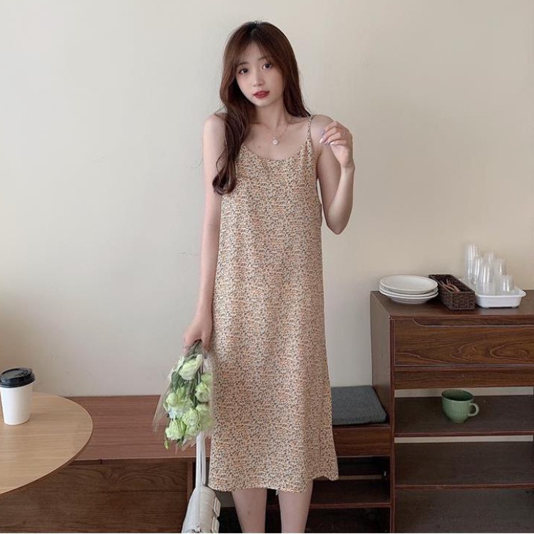 MOOGU ♡ Maxi dress suspender chiffon wanita gaun panjang bunga korea