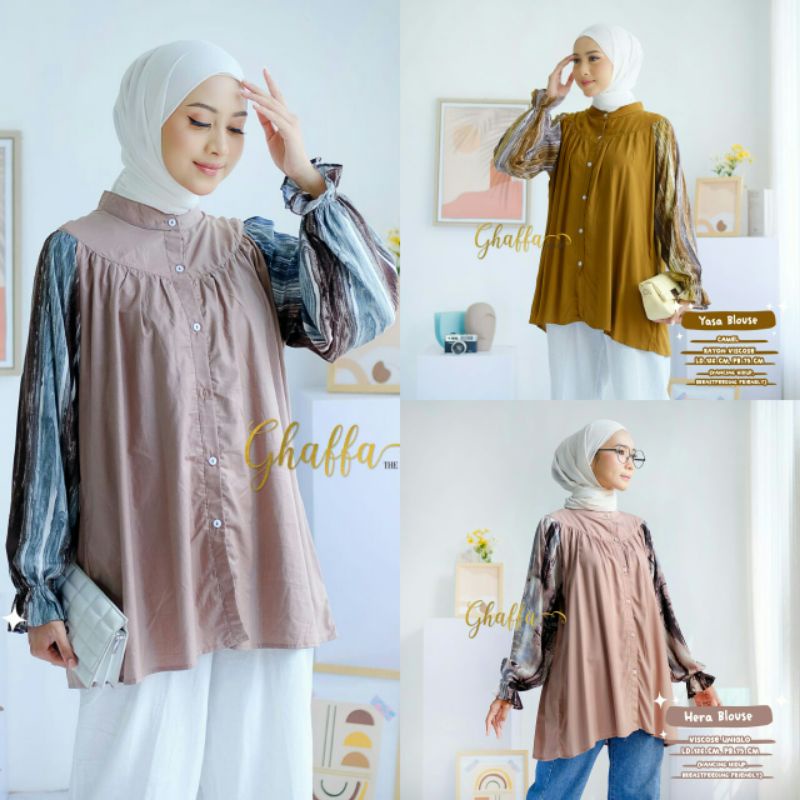 Atasan Tunic Tunik Kemeja Blouse Muslim Motif Salur Paint Bunga Polkadot best seller Korea Wanita Ke