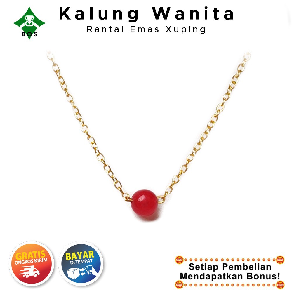 [Bayar Di Tempat] BOS Kalung Wanita Xuping Emas Rantai Batu Permata Merah Keren Korea Mewah Terbaru