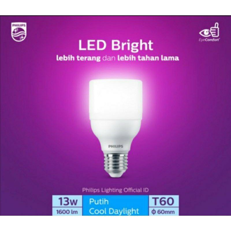 Philips LED Bright 9W, 11W, 13W, 17W, 20W, Cahaya Putih (6500K)