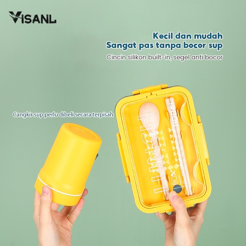 Kotak Tempat Makan / Lunch Box / Bpa Free / Jerami Gandum / Bento Set Siang Bahan Jerami Pegangan