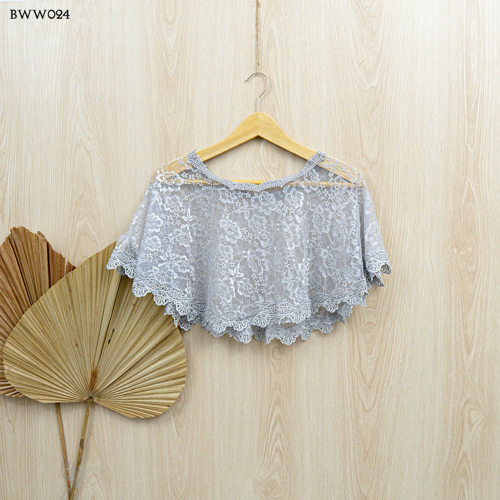 [PRODUK FAVORIT] BOLERO KARDIGAN BROKAT AKSESORIS PENGANTIN LACE SILVER BWW024