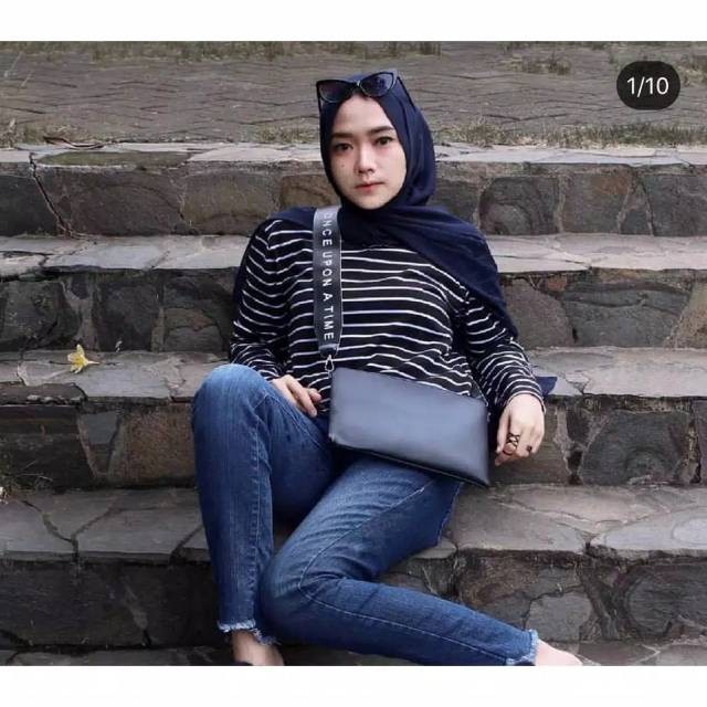 Stevia Top Kaos Salur Wanita Kaos Harian / Kaos Panjang