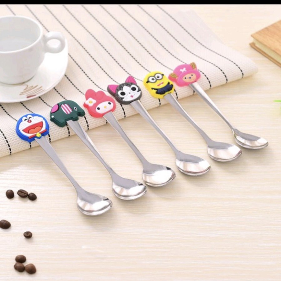 SENDOK TEH MOTIF KARTUN LUCU // SENDOK STAINLESS MOTIF ACAK - BD