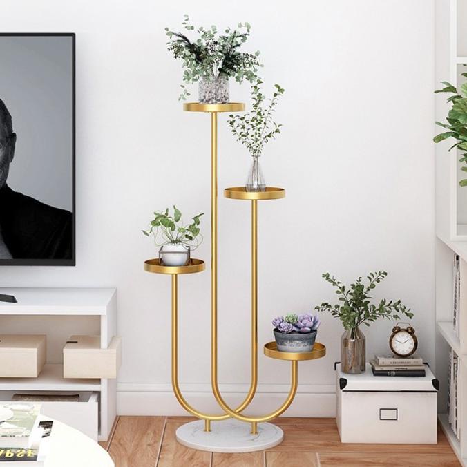 Marble Standing Pot Rak Bunga Susun / Potted Iron Gold Storage Flower Dedemotshop