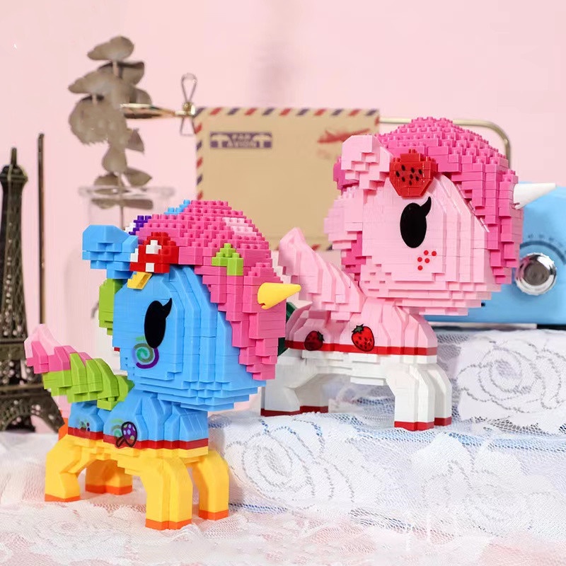 Mainan Edukasi Anak Perempuan Model Balok Bangunan Partikel Kecil Desain Lego Unicorn