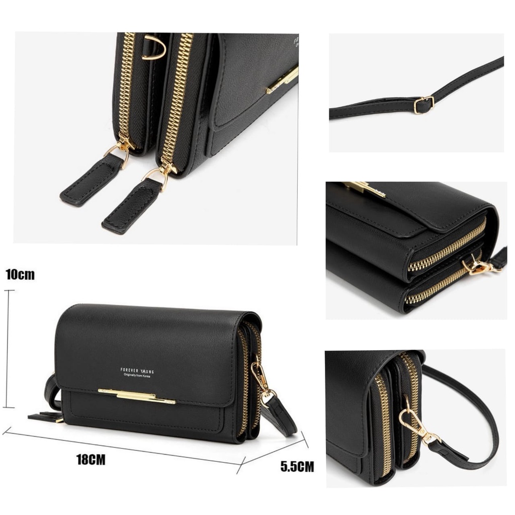 DOMPET SELEMPANG HP WANITA PESTA KULIT HITAM MANTLE WA226B5 IMPORT BATAM MURAH KEKINIAN KOREA REMAJA