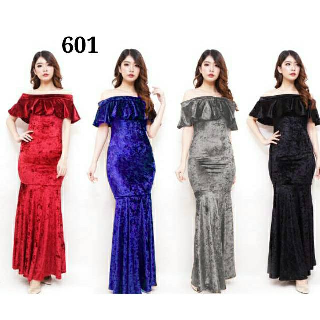 Dress Bludru 601 Sabrina Beauty dress panjang bludru dress duyung dres bludru