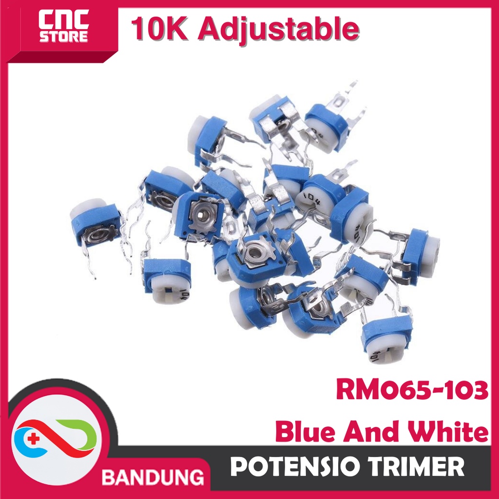 POTENTIOMETER 10K HORIZONTAL RM065-103 BLUE AND WHITE ADJUSTABLE RESISTANCE WH06-2