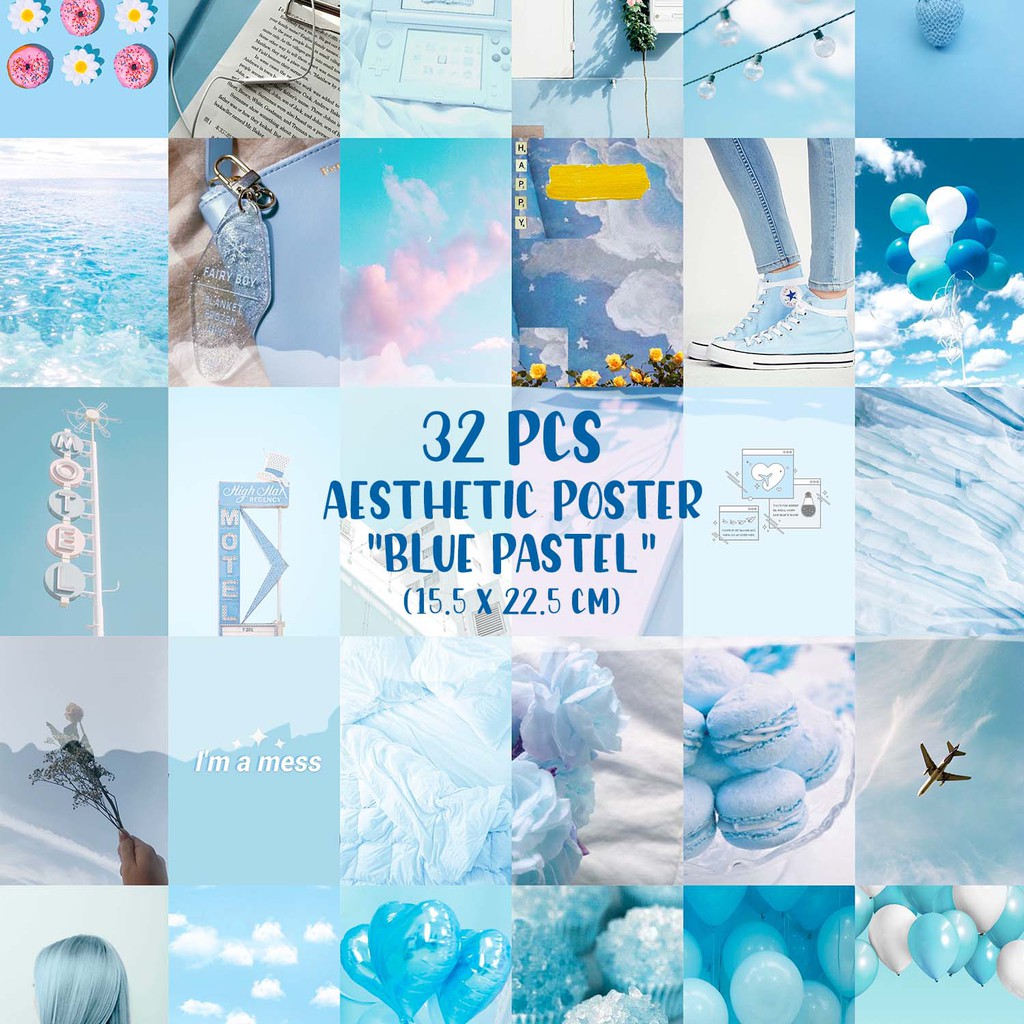 32 PCS POSTER AESTHETIC BLUE PASTEL SKY VERSION Shopee Indonesia