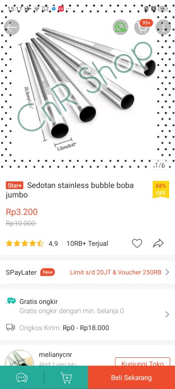 Sedotan Stainless Bubble Boba Jumbo