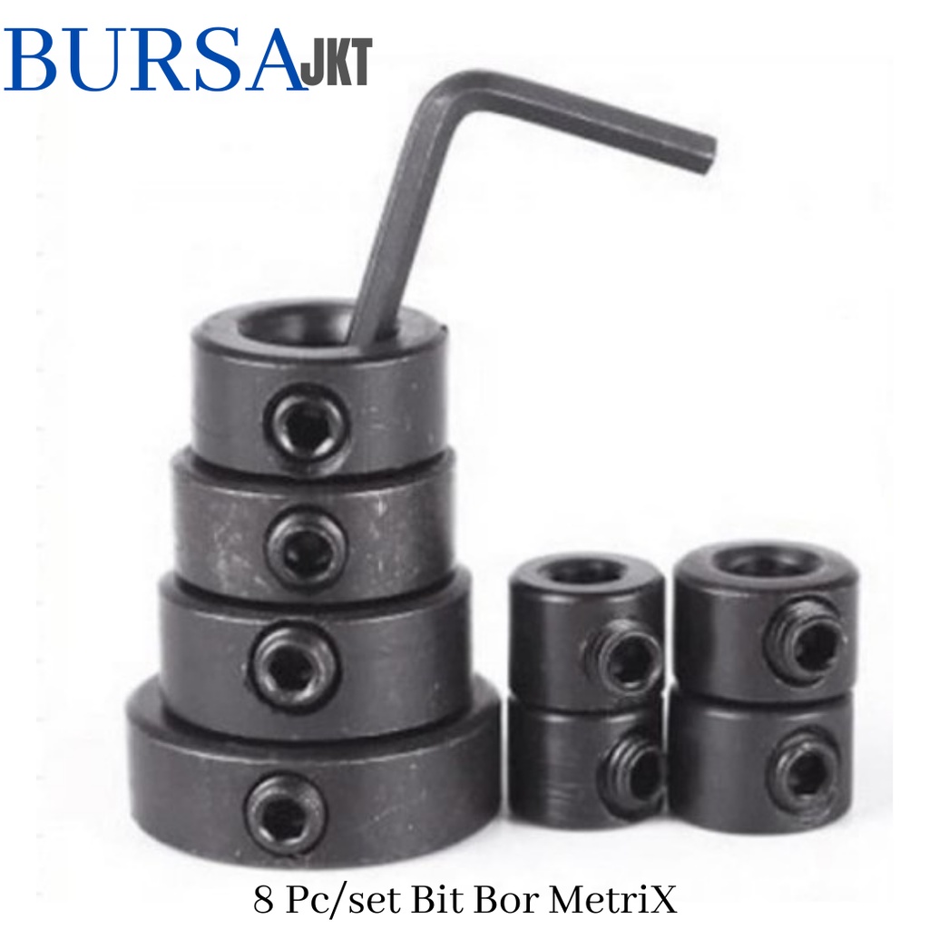 RING STOPPER PEMBATAS KEDALAMAN KAYU KUNCI MATA BOR COLLAR 3 - 16 MM 8 PC + KUNCI L
