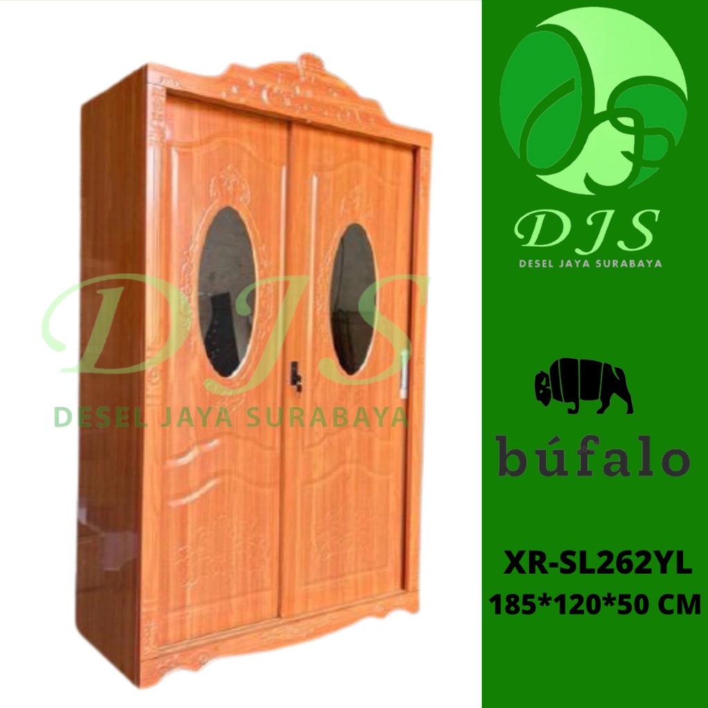 Lemari Baju Sliding Besi - Lemari Baju Sliding Motif Kayu - XR-SL262B - Lebar 120 cm (Besar)