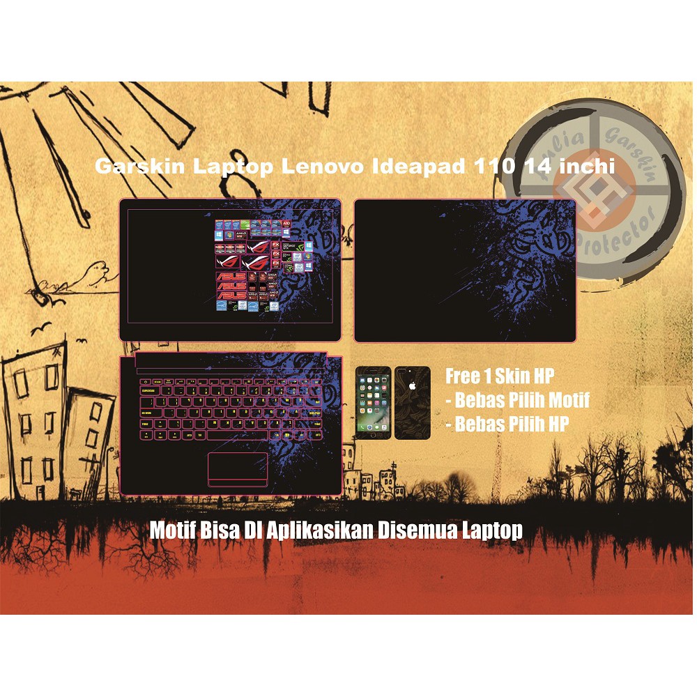 Garskin Laptop Lenovo Ideapad 110 14 inchi motif Razer Blue - Free Custom Motif