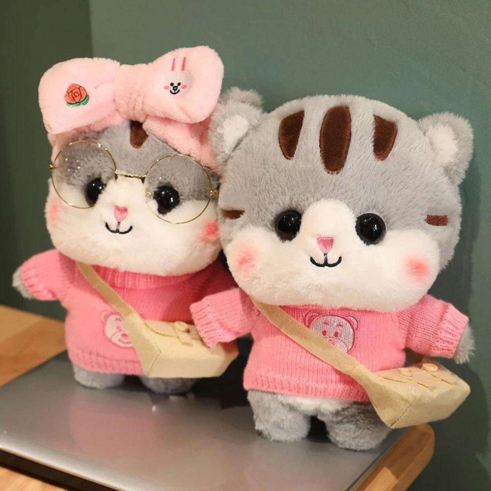 Lanfy Kucing Mainan Mewah Mainan Anak Lucu Boneka Plushie Selempang Kartun Boneka Sweater Kucing Memakai Pakaian Kucing Cat Boneka Mainan