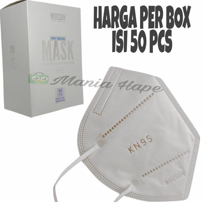 ( BISA COD ) MASKER KN95 5PLY EARLOOP DISPOSABLE MASK KN 95 5 PLY MOUSON PREMIUM - 1.PUTIH 50PCS BIG