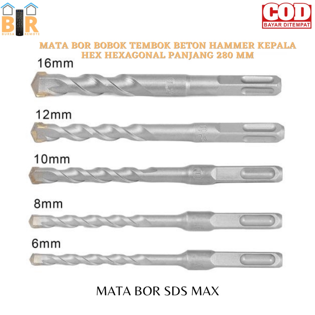 MATA BOR BOBOK TEMBOK BETON HAMMER KEPALA HEX HEXAGONAL PANJANG 28mm