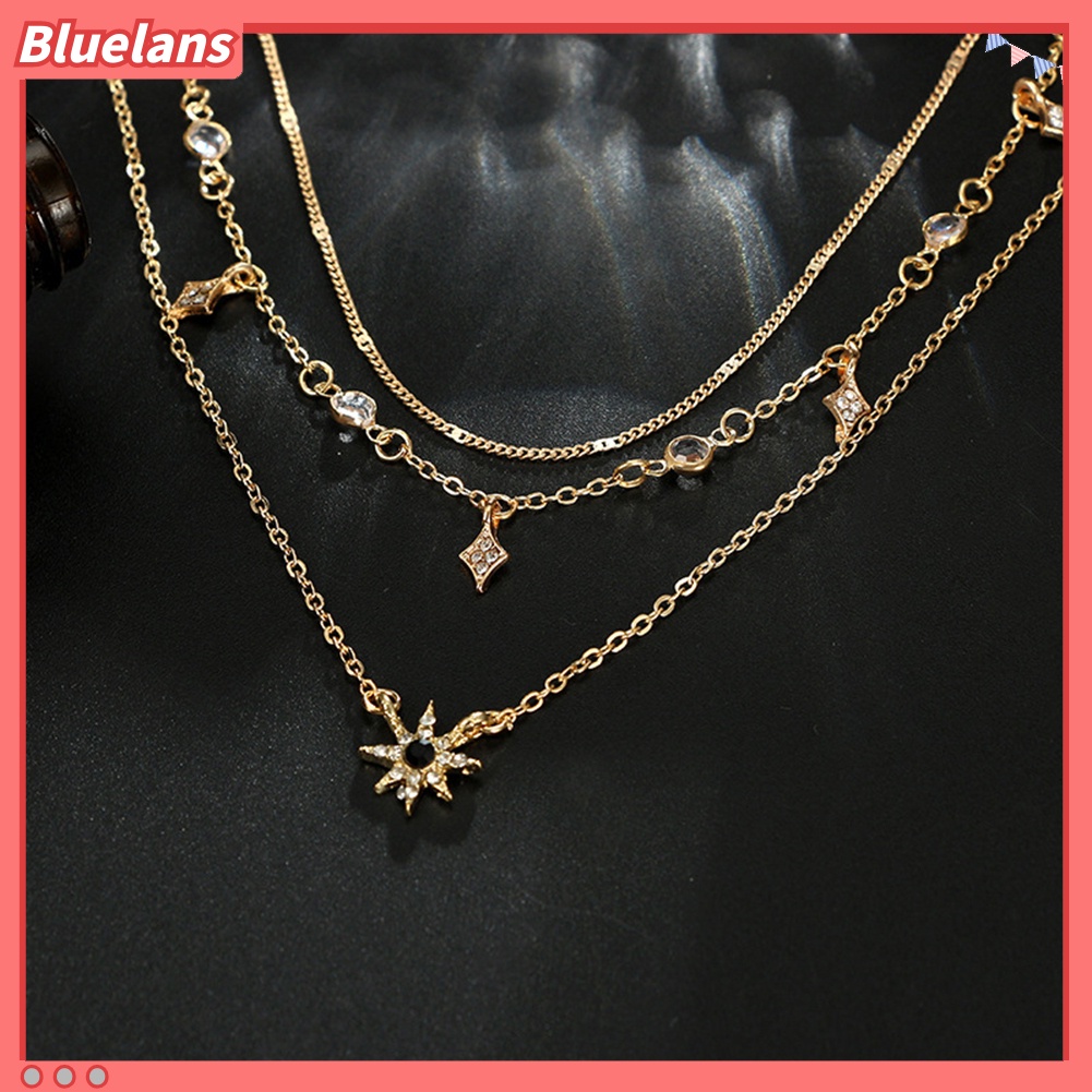 Bluelans Women Multi Layer Rhinestone Inlaid Star Pendant Chain Necklace Jewelry Gift