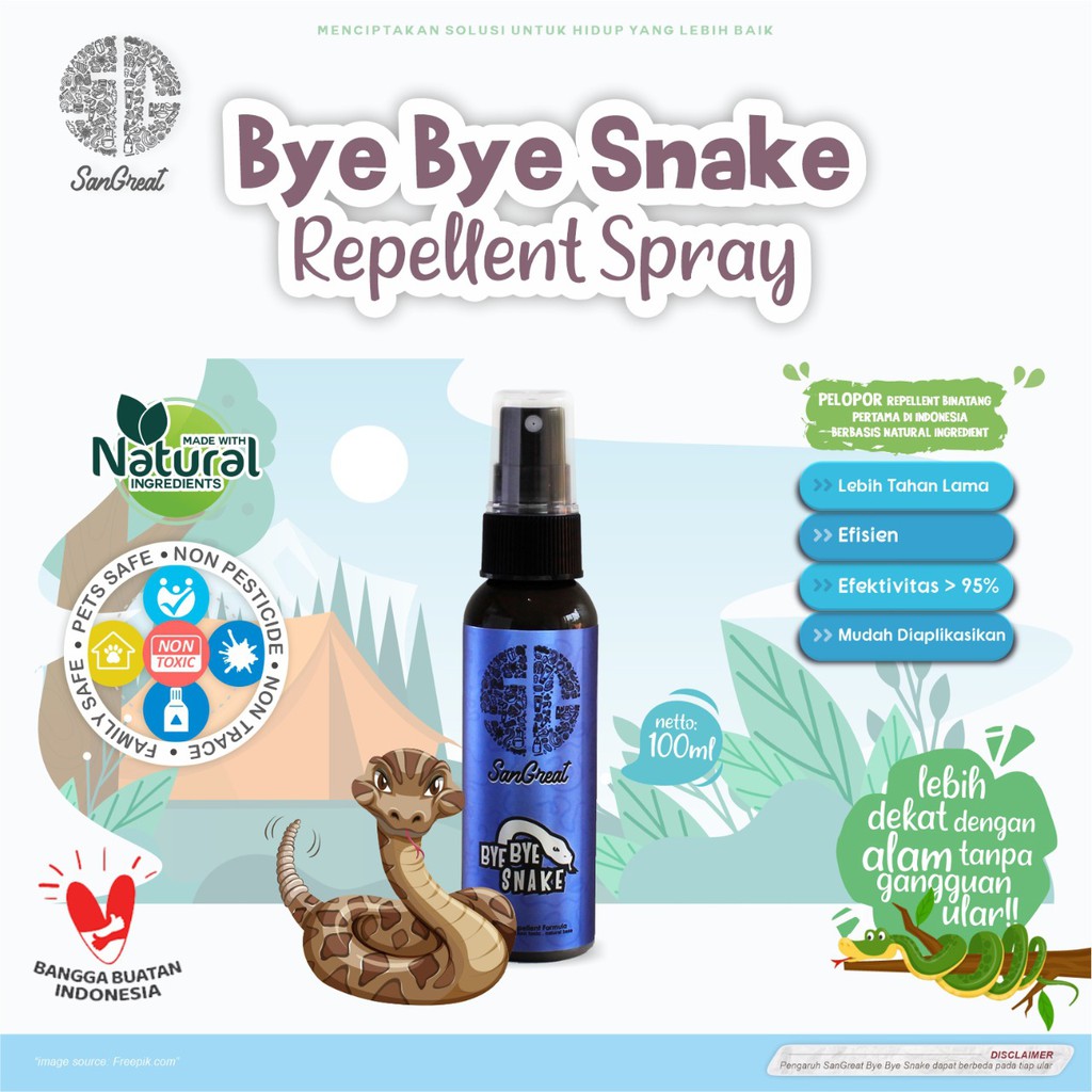 Anti ular alat pengusir ular alami penangkal ular non pestisida SanGreat Bye Bye Snake gel 100 gr &amp; Spray 100 ml aman