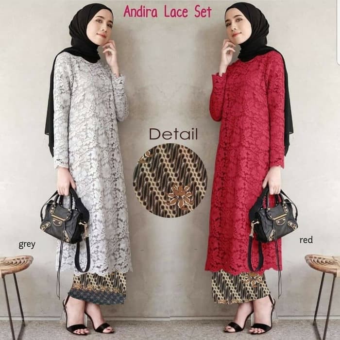 Atasan Kebaya Longcape Brokat / Brukat Tunik Grey dan Warna Lainnya