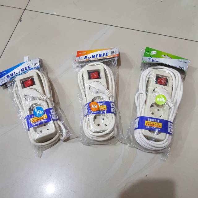 COK SAMBUNG STOPKONTAK SUNFREE 3 LUBANG 1.5M 3M 5M