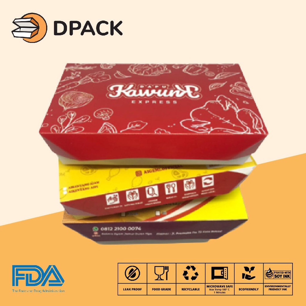 CUSTOM PRINT Paper Lunch Box Size L Ivory Food Grade Forming siap pakai | Minimum 100 pcs | Free Des