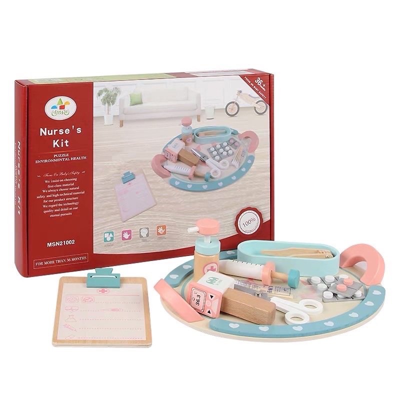 wooden nurse kits pretend plays mainan peran suster anak