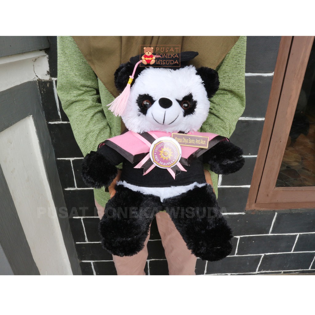 Boneka Wisuda Panda murah Gratis Ongkir Hadiah Kado Kelulusan Pria Cowok custom Nama Seragam Lengkap