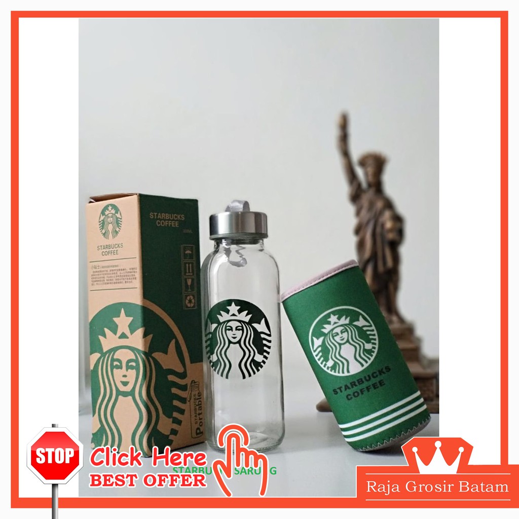 RGB GROSIR  BOTOL  MINUM KACA  KARAKTER STARBUCKS 300ML 