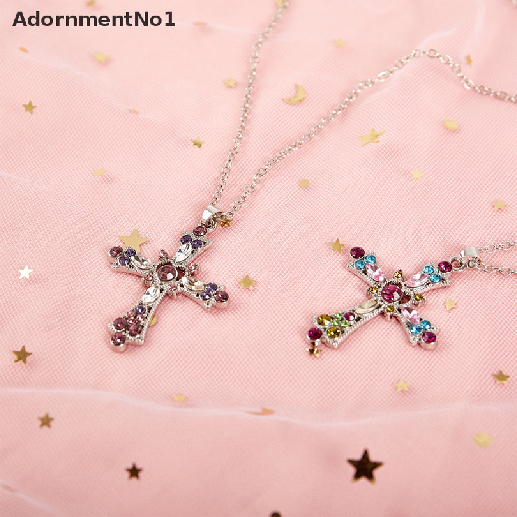 (AdornmentNo1) Kalung Rantai Pendan Salib Hias Zirkon Pink Gaya Gotik