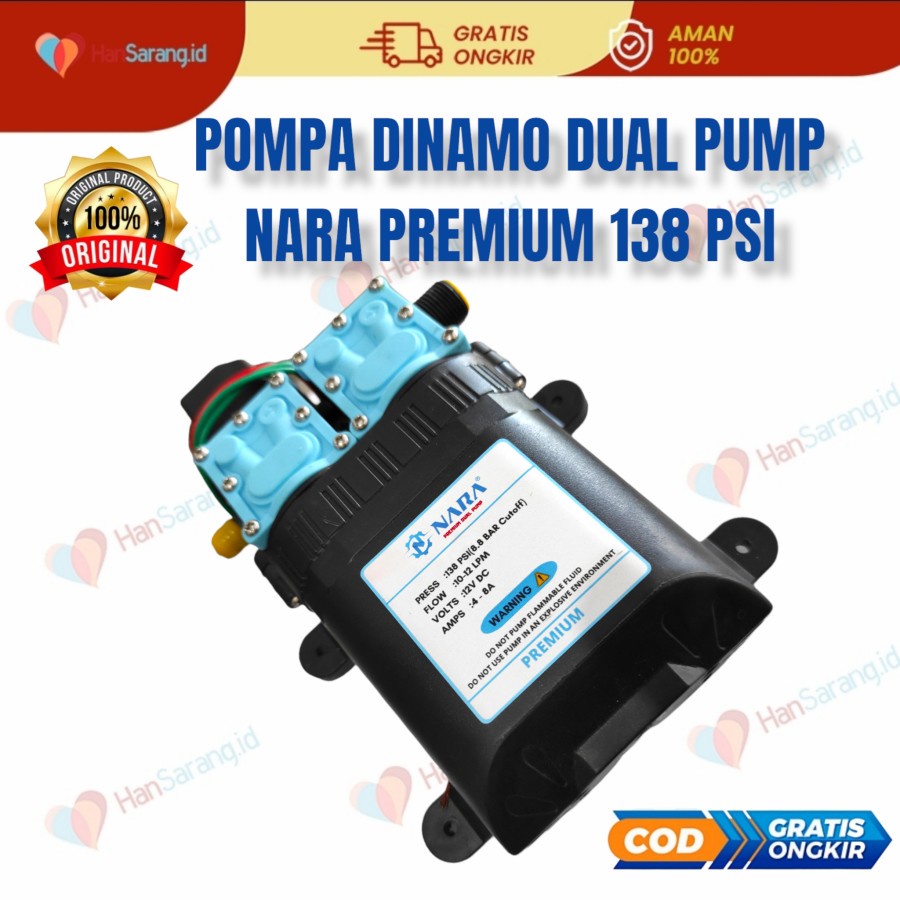 Dinamo pompa air steam double pump hiu 12v 8a