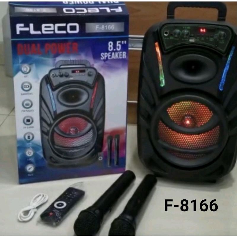 (COD) SPEAKER BLOETOOTH KARAOKE FLECO F 8166 UK 8.5" INCH FREE 2 MIC WIRELESS