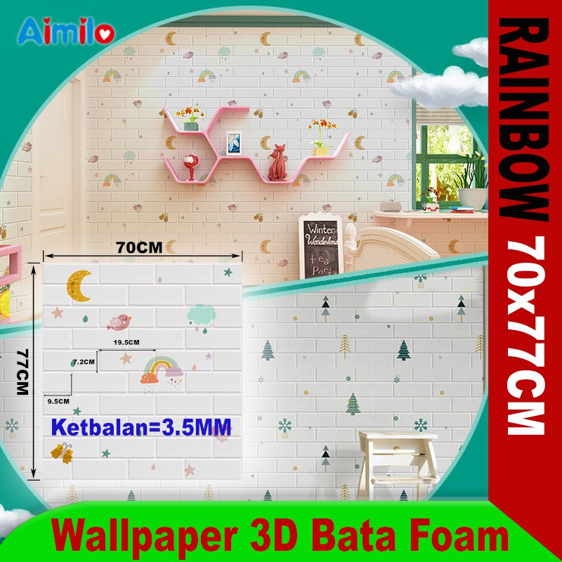 (Aimilo)  Wallpaper Dinding 3D Foam Motif Batu Bata Dekorasi Dinding Kamar Murah Ukuran 70 x 77 CM-3.5MM AiBK3-2