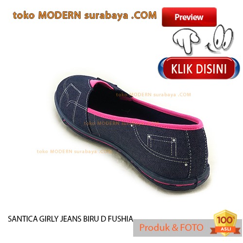 SANTICA GIRLY JEANS BIRU D FUSHIA sepatu wanita flat slip on