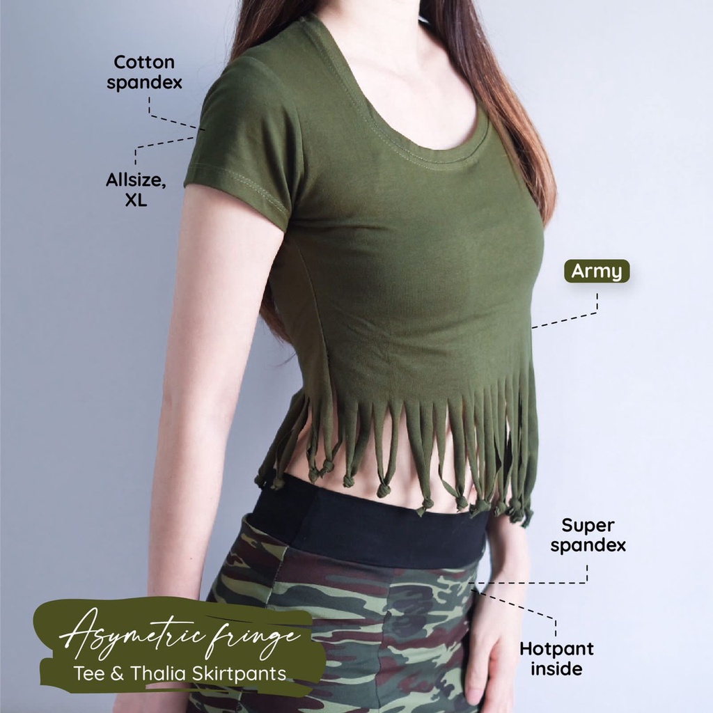 BAJU SENAM ROK ARMY ASYMETRIC THALIA BAJU OLAHRAGA WANITA ZUMBA AEROBIC DANCE