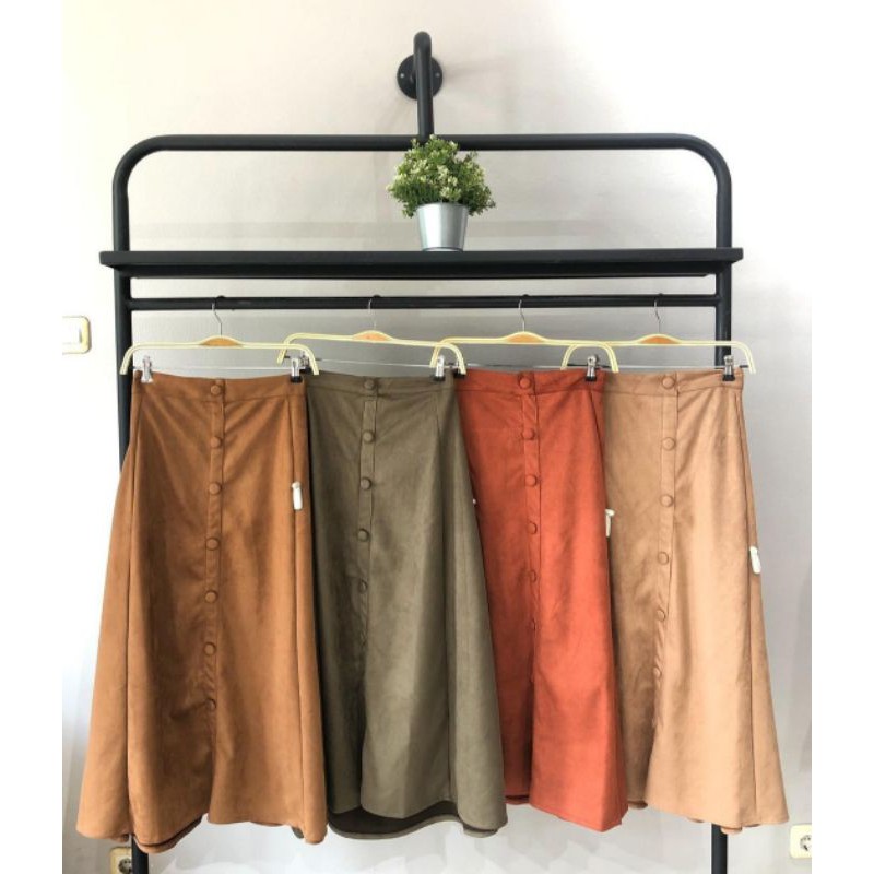 Nisshafa Skirt original jakarta termurah rok panjang wanita bahan suede warna brown mocca