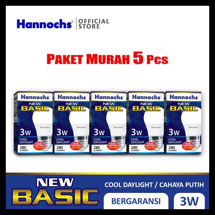 Hannochs - Lampu Led New Basic - 3 Watt - Cahaya Putih (Paket 5 Pcs)