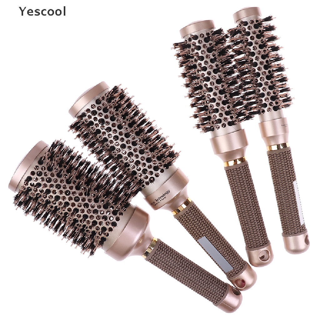 Yescool Sisir Bulat Thermal Ionik Profesional Gagang Emas Anti Slip Bahan Keramik