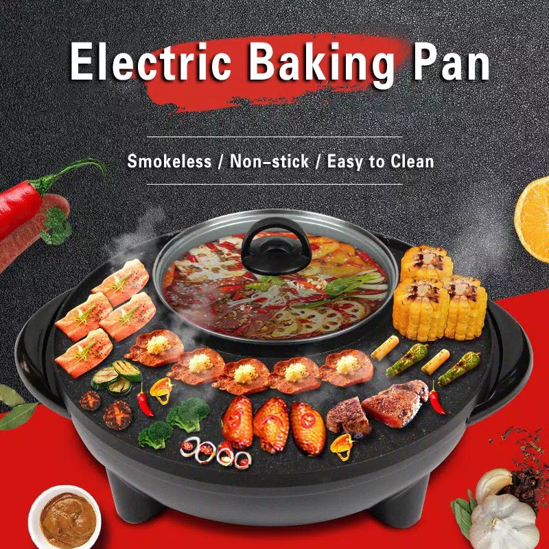 -panci Hotpot Bbq 2in1 Elektrik 34 Cm Shabu Steampot Suki Grill Listrik