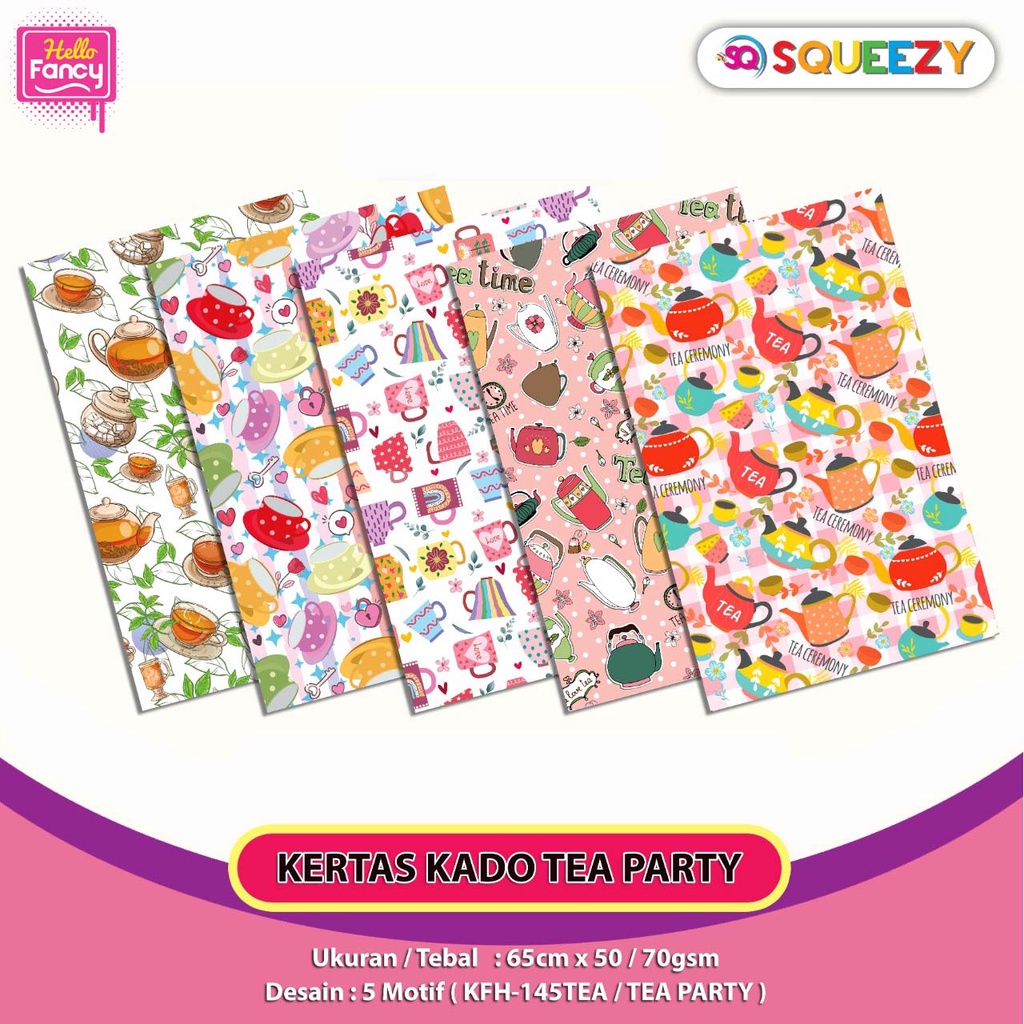 

KERTAS KADO SQUEEZY MOTIF CUP MUG TEA TEACUP PARTY / BUNGKUS KADO FANCY / WRAPPING PAPER / GIFT PAPER KFH-145TEA