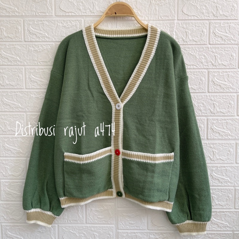 Cardigan Rajut Rhein Clarisa Combo Oversize Soft Knit Import Tebal