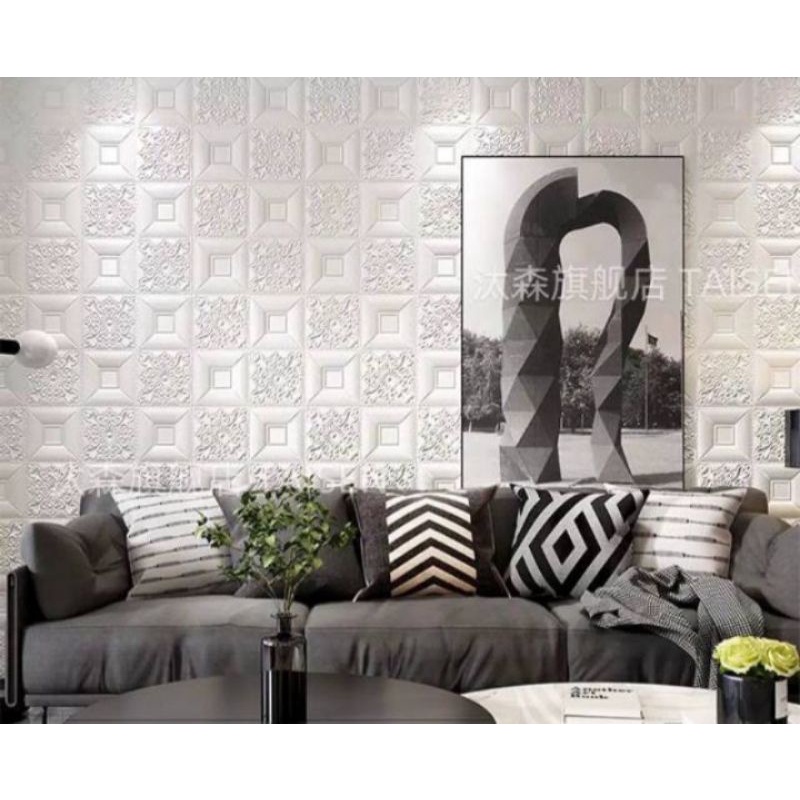 WALLPAPER 3D MOTIF BATIK CLASIC 70X70CM TEBAL 3MM-BATIK PUTIH 5MM