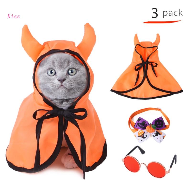 Set Kostum Jubah Halloween Ukuran Kecil Untuk Anjing Dan Kucing Peliharaan