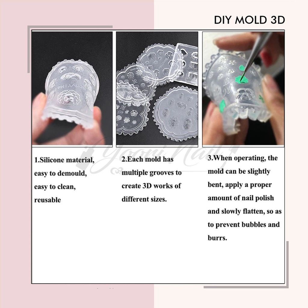 DIY MOLD 3d (B) nail art cetakan silicone gel acrylic mold hati crown kerang heart flower mix shaped