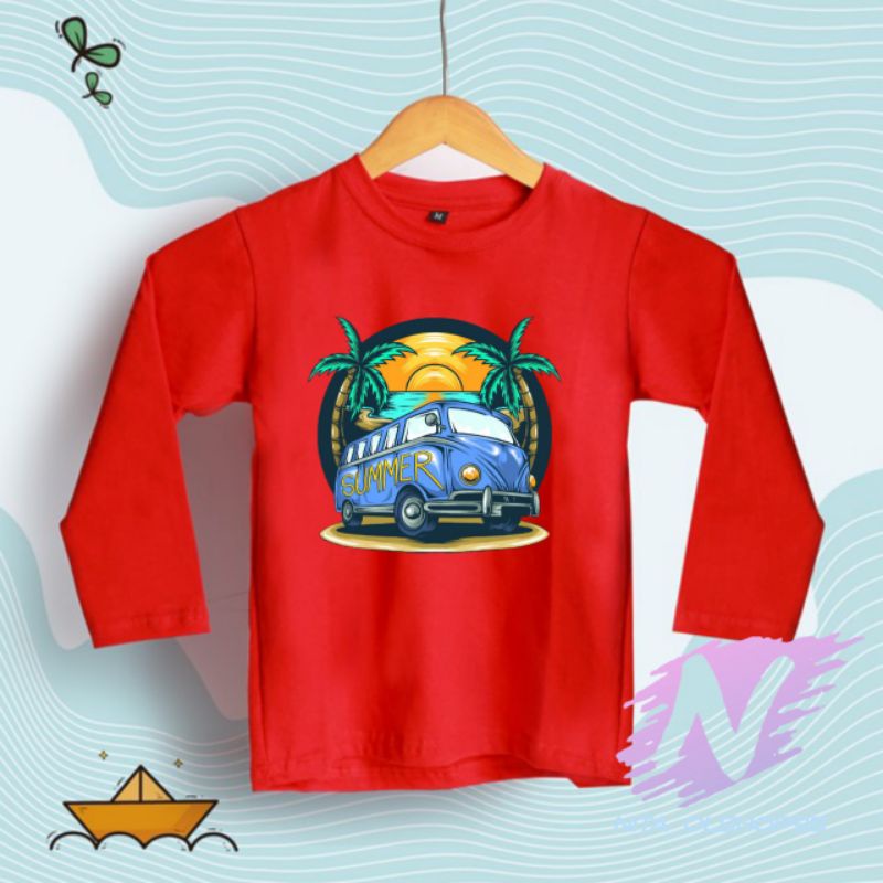 kaos summer kaos anak animasi mobil pantai kaos lengan panjang