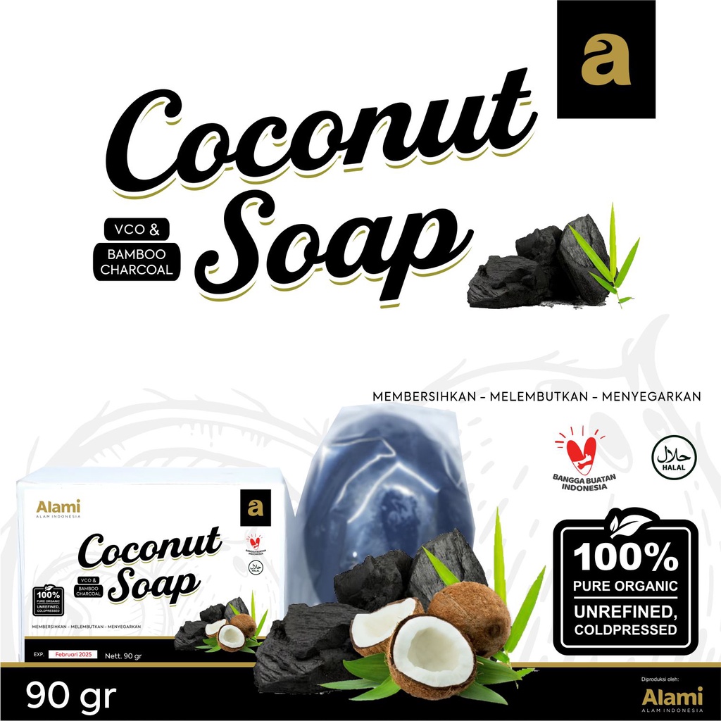 VCO SOAP Sabun Vco 90 gr Organic Plus arang Bamboo Charcoal | ALAMI Alam Indonesia