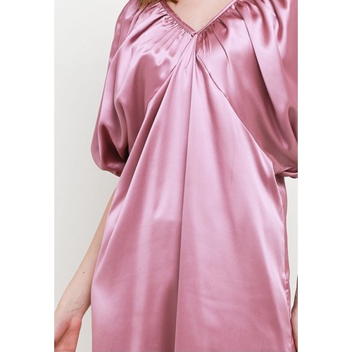 ICONS DEEP V NECK CROSS BACK SILKY PUFF SLEEVE DRESS LEBARAN MODERN MEWAH FASHION WANITA TNIC0601BB/0422